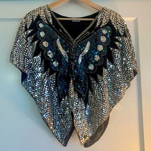 Vintage Sequin Butterfly Silk Top
